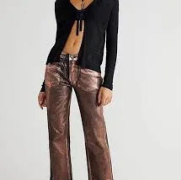 FREE PEOPLE METALLIC JEANS - Picture 1 of 10